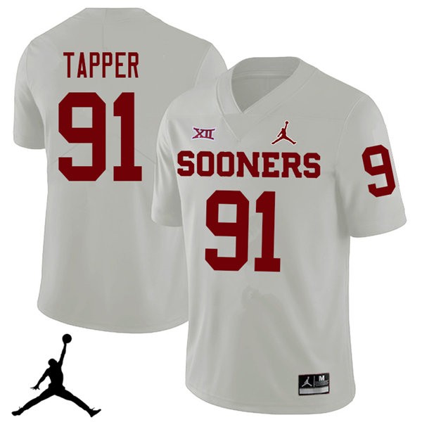 Jordan Brand Men #91 Charles Tapper Oklahoma Sooners 2018 College Football Jerseys Sale-White